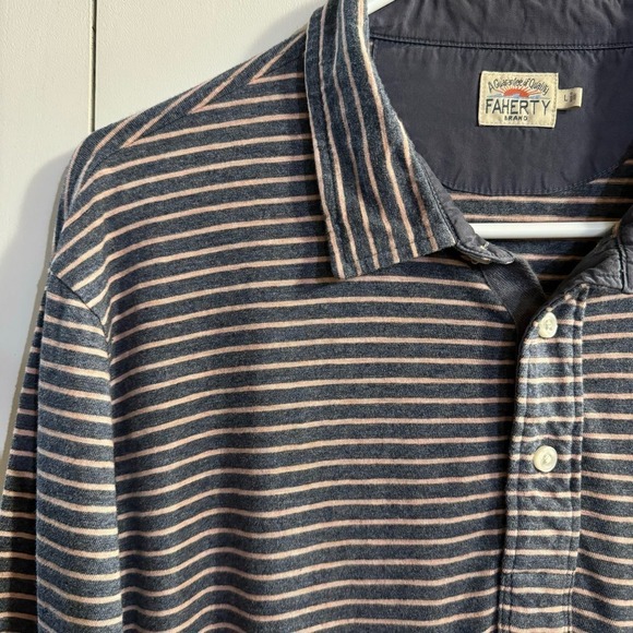 Faherty Men’s Long Sleeve Striped Cotton Polo Shirt Size Large - Picture 4 of 7